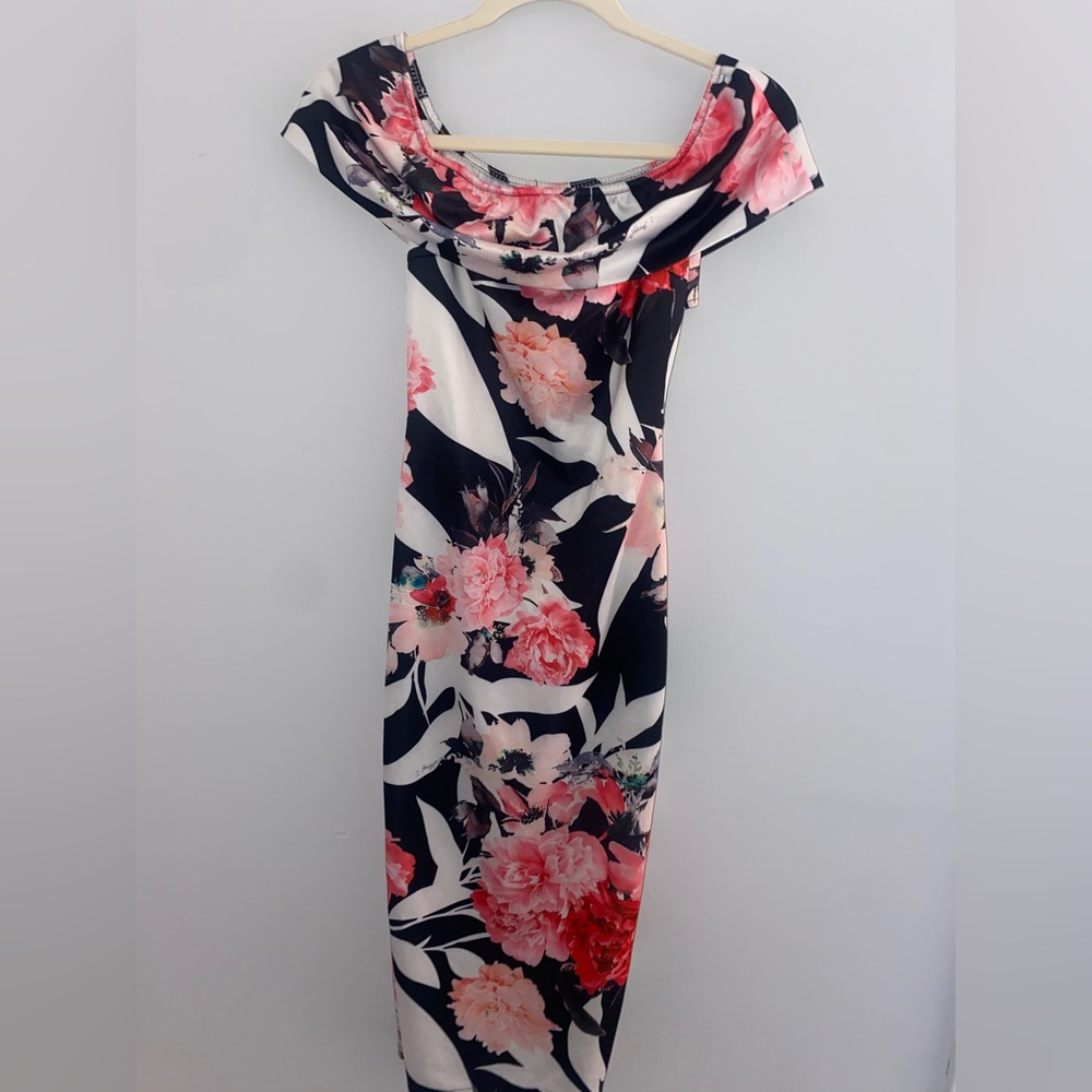 Floral off the shoulder dress with open back